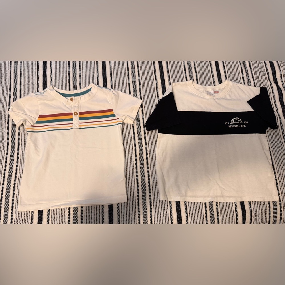 Kids Short Sleeve Tee with Color Stripe Accent - White & Navy